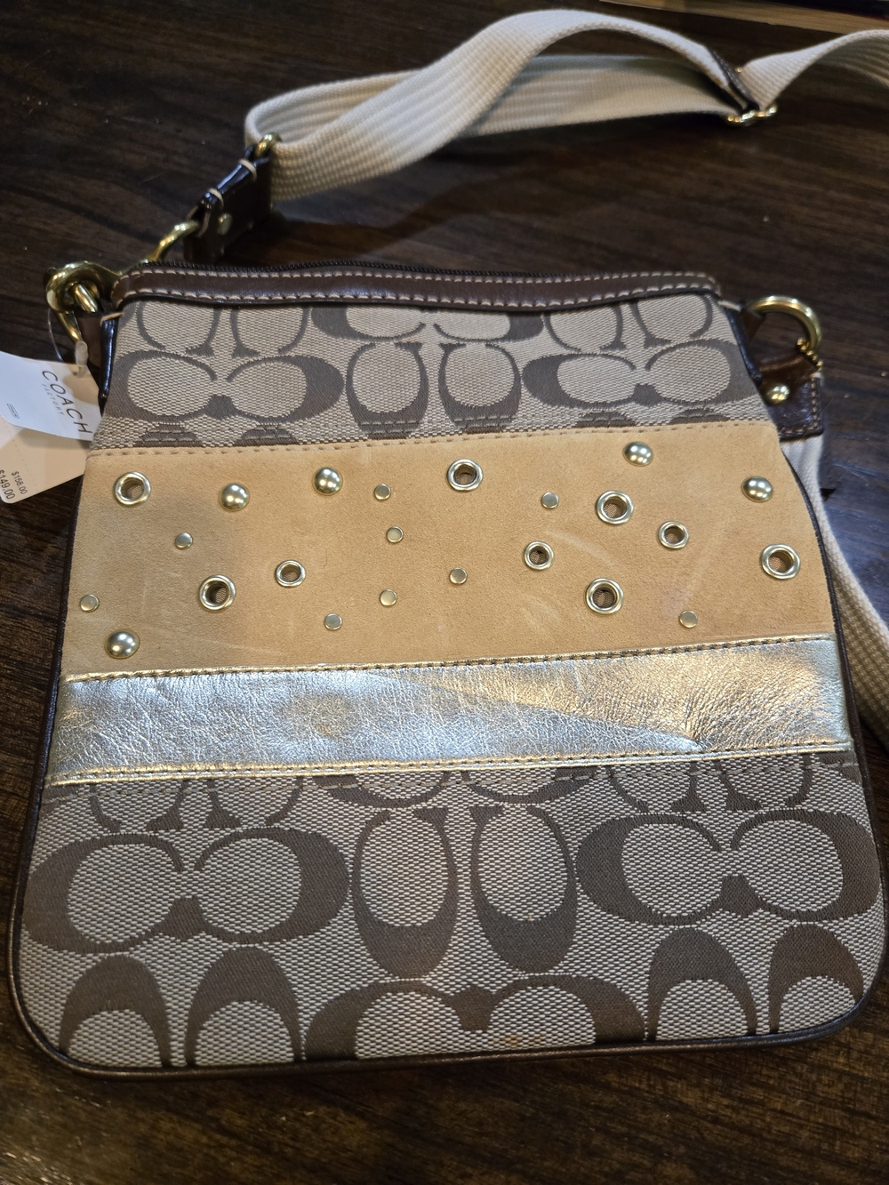 Coach Crossbody Bag in Tan, Brown and Gold Accent